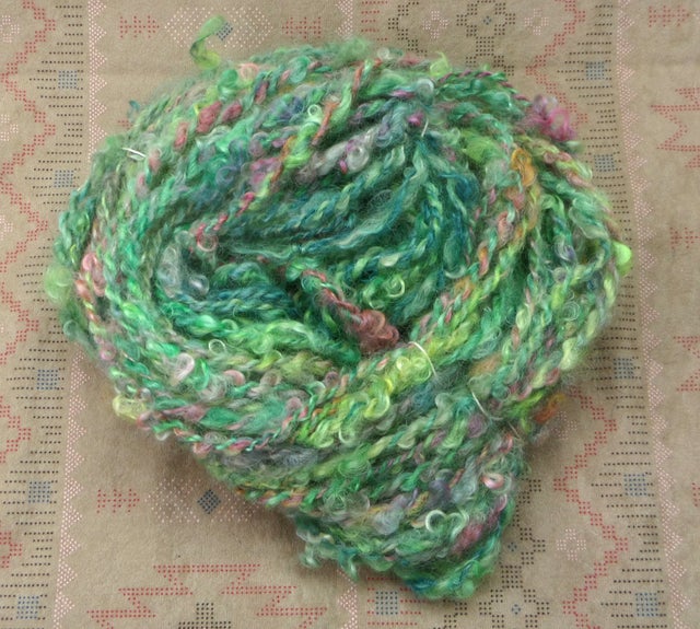 Hand Dyed and Hand Spun 2 Ply Green and Tan Yarn - BFL